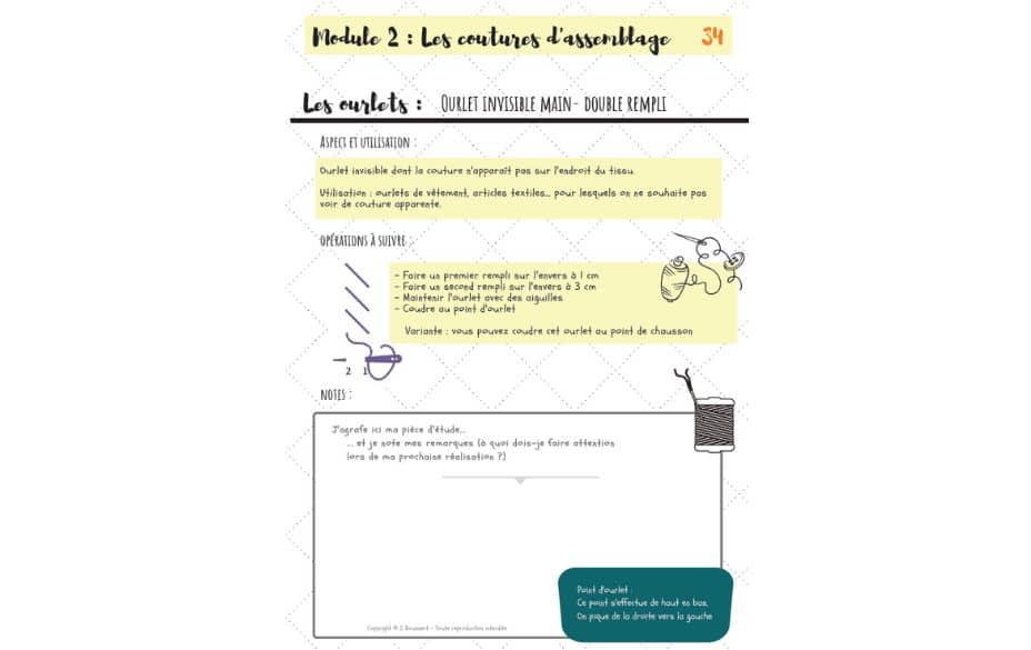 Fiche ourlet invisible main point d'ourlet