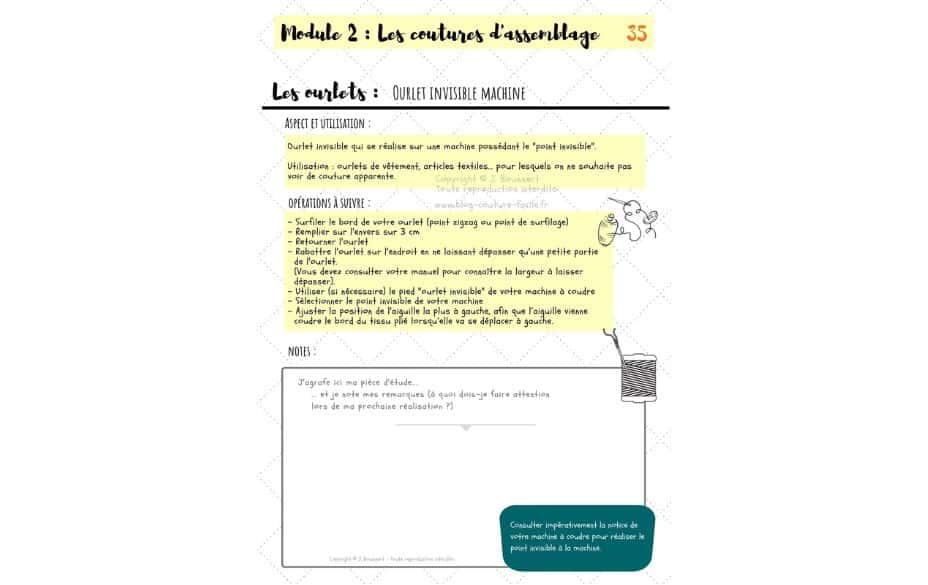 Fiche PDF ourlet invisible machine