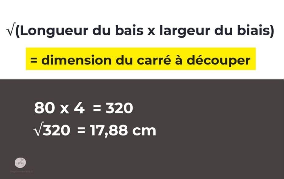 Calculer le carré à découper pour faire le biais